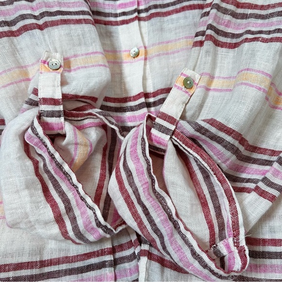 St Tropez West Linen Button-Up Tunic Blouse Top Roll Tab Sleeves XL Resortwear - Picture 12 of 15